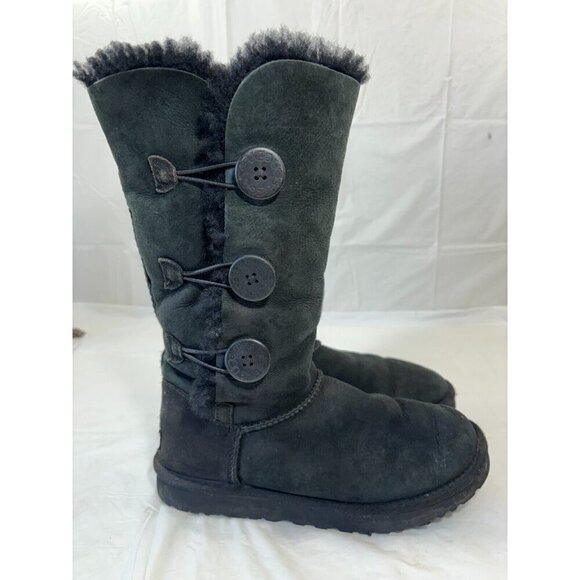 UGG Bailey Button II Triple Black Suede Boot Womens Size 7 - Picture 2 of 12